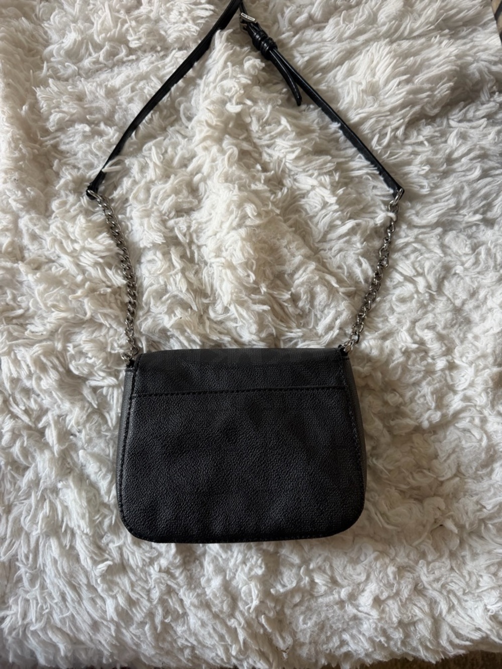 Michael Kors Black Leather Crossbody with Silver MK Medallion - Picture 2 of 3